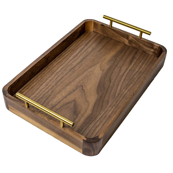 Loon Peak Croney Multi Purpose Walnut Wood Serving Tray With Gold